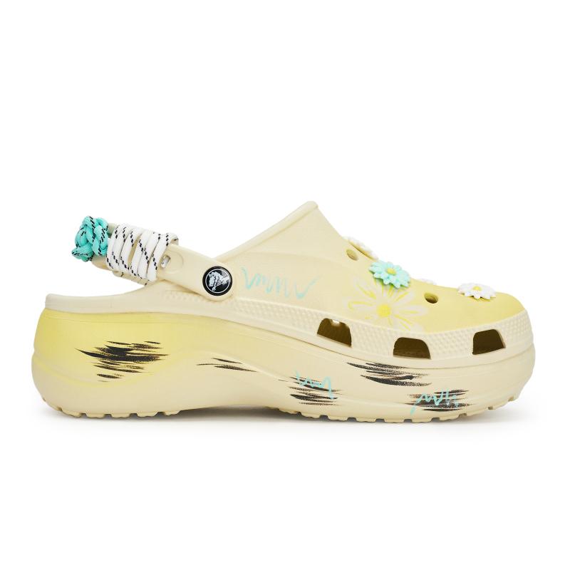 Crocs Baya Platform Clog 811 Made Daisy Flower Language Special Shoe Box Small Daisy Hole Shoes Women's White Yellow Blue