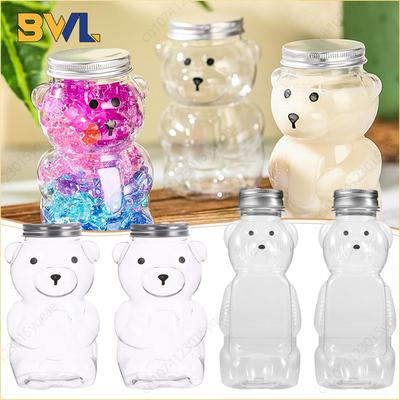 Garrafas Portáteis Transparentes de Urso de Desenho Animado de 500ml, Recipientes de Bebida Fofos Reutilizáveis para Bubble Tea, Suco, Milkshake, Suprimentos para Festa