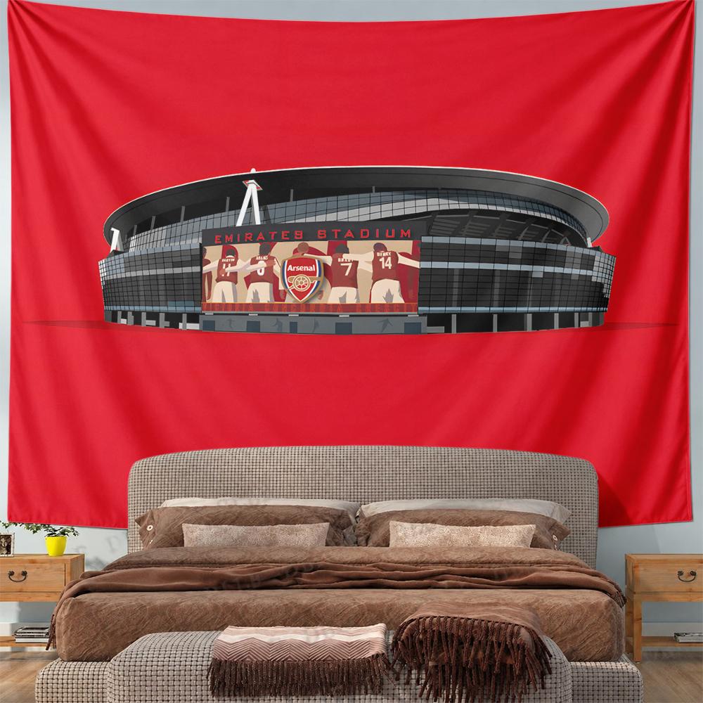 Arsenal Emirates Stadium Illustration Wall Tapestry Red Gooner Ground Players Crest Football Fan Decor for Bedroom Man Cave Gift