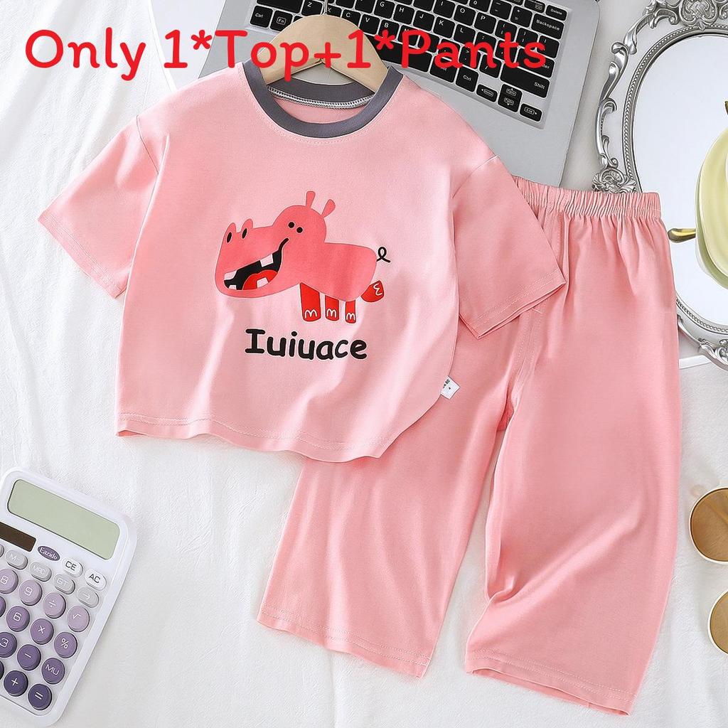 Moeller Kids Pajama Set With Short Sleeve Top And Long Pants For Summer Comfort