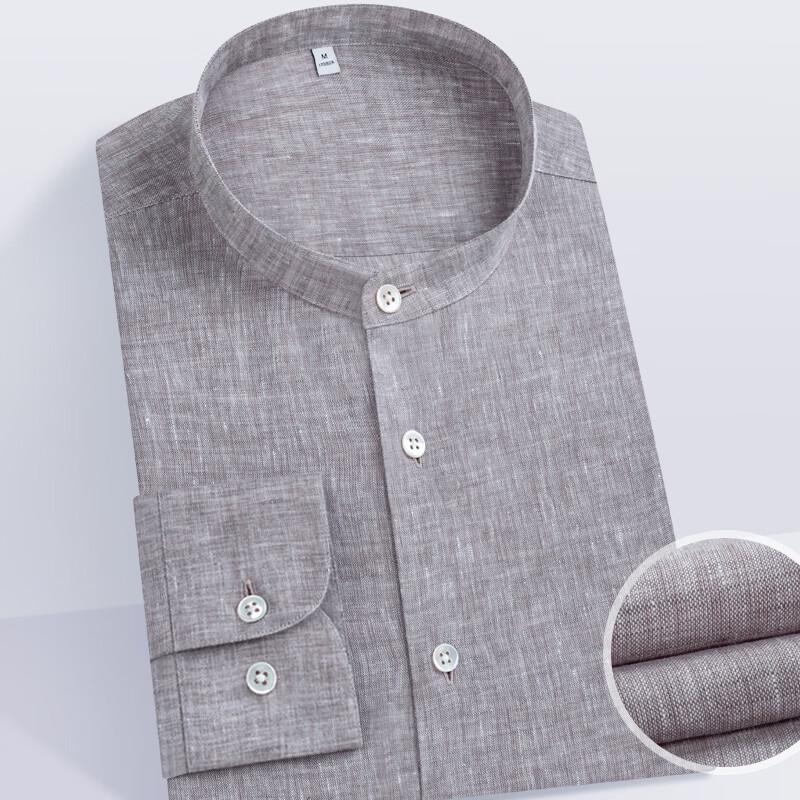 Fengmao Men s 100% Linen Stand-Collar Long Sleeve Shirt L
