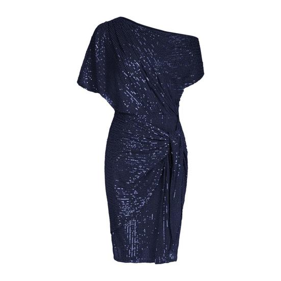 Women's Sexy Sequins Bodycon Dress Glitter One Shoulder Ruched Mini Dress Sparkly Cocktail Party