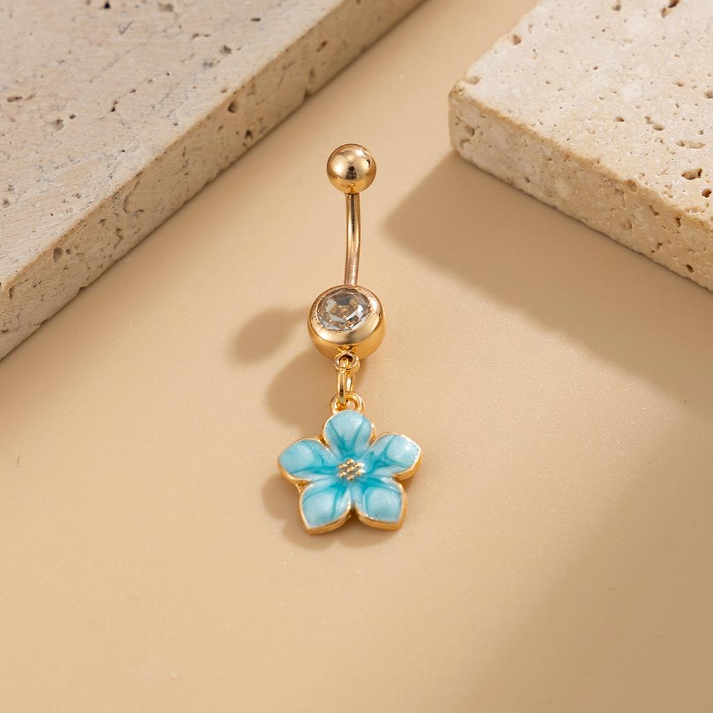 Süßer Sexy Bunter Blume Runde Zirkon Edelstahl Bauchnabelring für Damen Urlaubs Piercing Bauchnabelstecker Körperschmuck