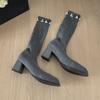 Fashion Pearl Women High Boots Knitting Knee High Heels Sock Boots Elegant 2025 Trend New Shoes Fashion Winter Party Sexy Chunky Pumps