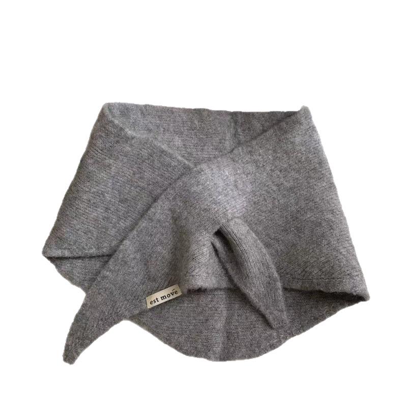 Triangular Knit Scarf with Knotting Cross - Versatile Korean Style Women's Shawl and Neck Protector