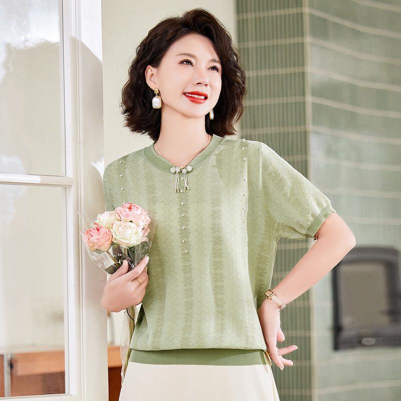 

Pa Si Te Women s New Chinese Style Frog Button Short Sleeve Knit Top XL