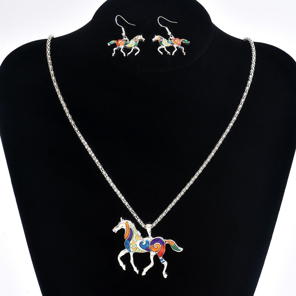 Animal Horse Pendant Necklace With Colorful Oil Drop Design For Women Summer Fashion
