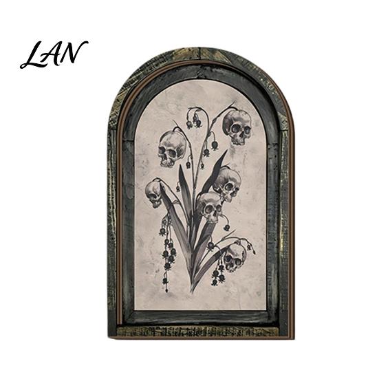 Rustic Halloween Table Decor Arched Wooden Wall Decor, Ghost Cat Double-Layer Hanging Ornament, Distressed Gothic Vintage Style Print Tabletop Plaque,
