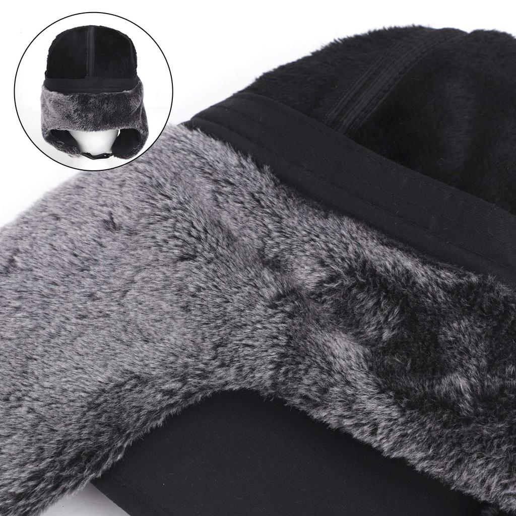 Flight Winter Winter Hat with Ear Windproof and Ski Fluffy Russian Bomber Warm Pilot Cap for Motorcycle Mountain and Outdoor Work Men's Cap, Flaps,
