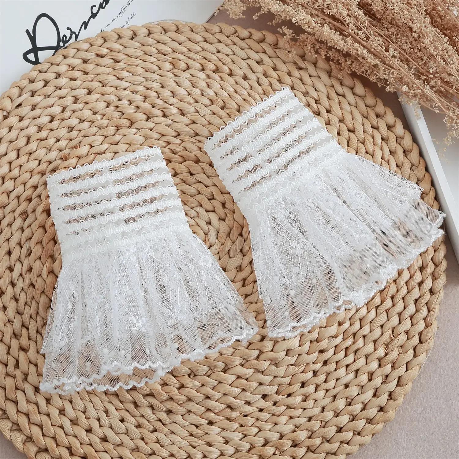 

Женские накладные манжеты со съемными рукавами, женские кружевные тонкие плиссированные расклешенные рукава, накладные манжеты с оборками, браслет, декоративный аксессуар One Size