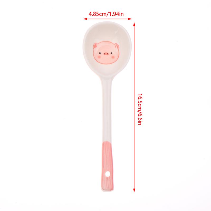 Kawaii Prase Keramická Polévková Lžíce Roztomilá Zmrzlina Ručně Malovaná Kávová Dezertní Lžíce s Dlouhou Rukojetí Kuchyňské Doplňky