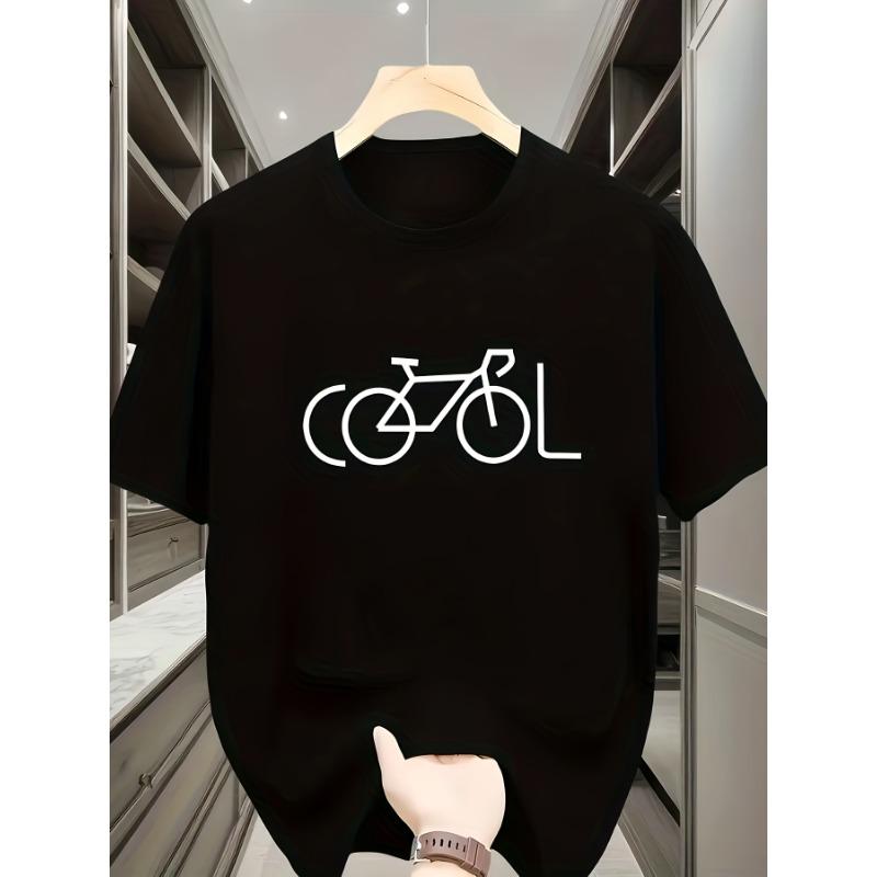 European Sizes Men's Short-sleeve T-shirt with Bicycle Print, Casual Street Style, Round Neck, Summer Casual Wear for Men