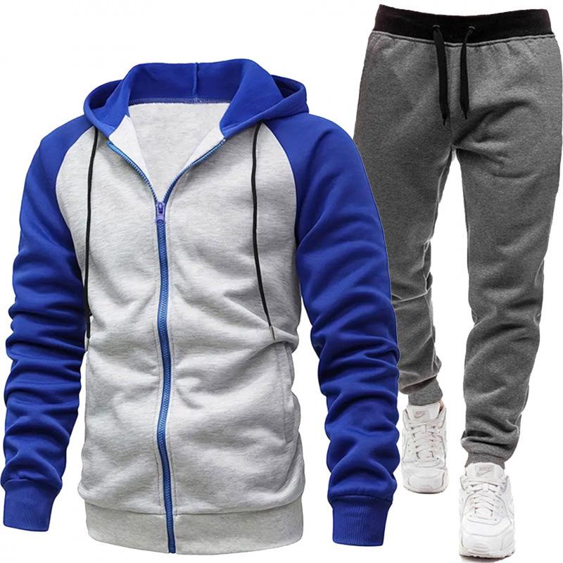 Men's European & American Color Block Raglan Sleeve Sweatshirt Set - Autumn/Winter Fashion
