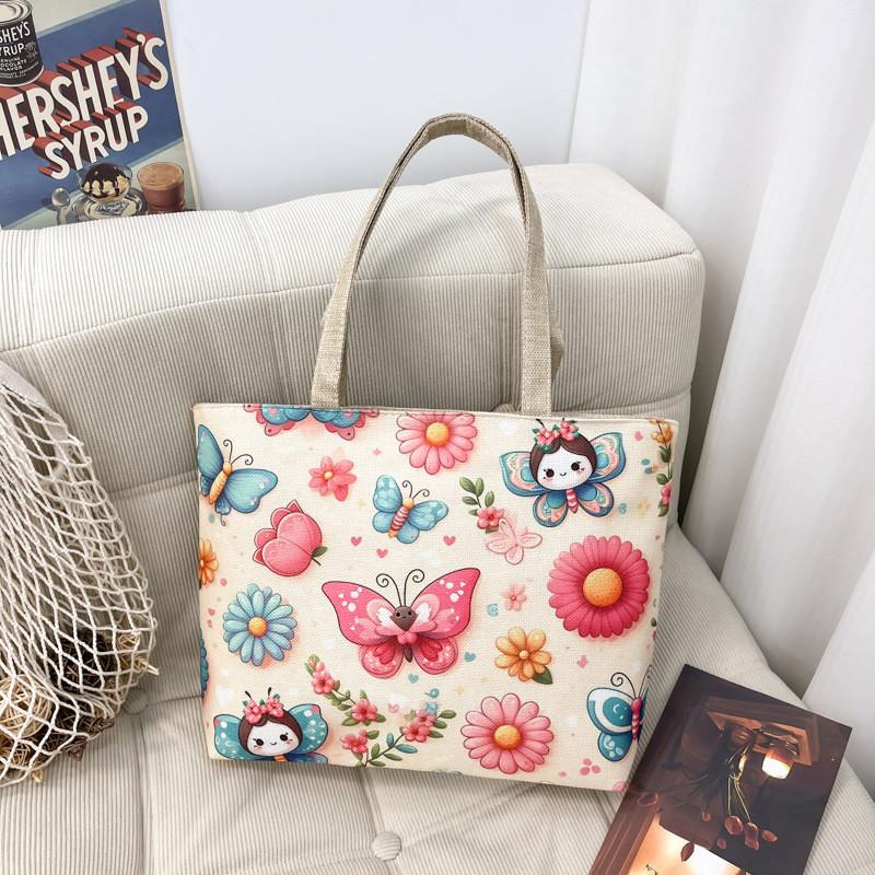 Ethnic Style Canvas Shoulder Bag With Bright Print For Daily Use