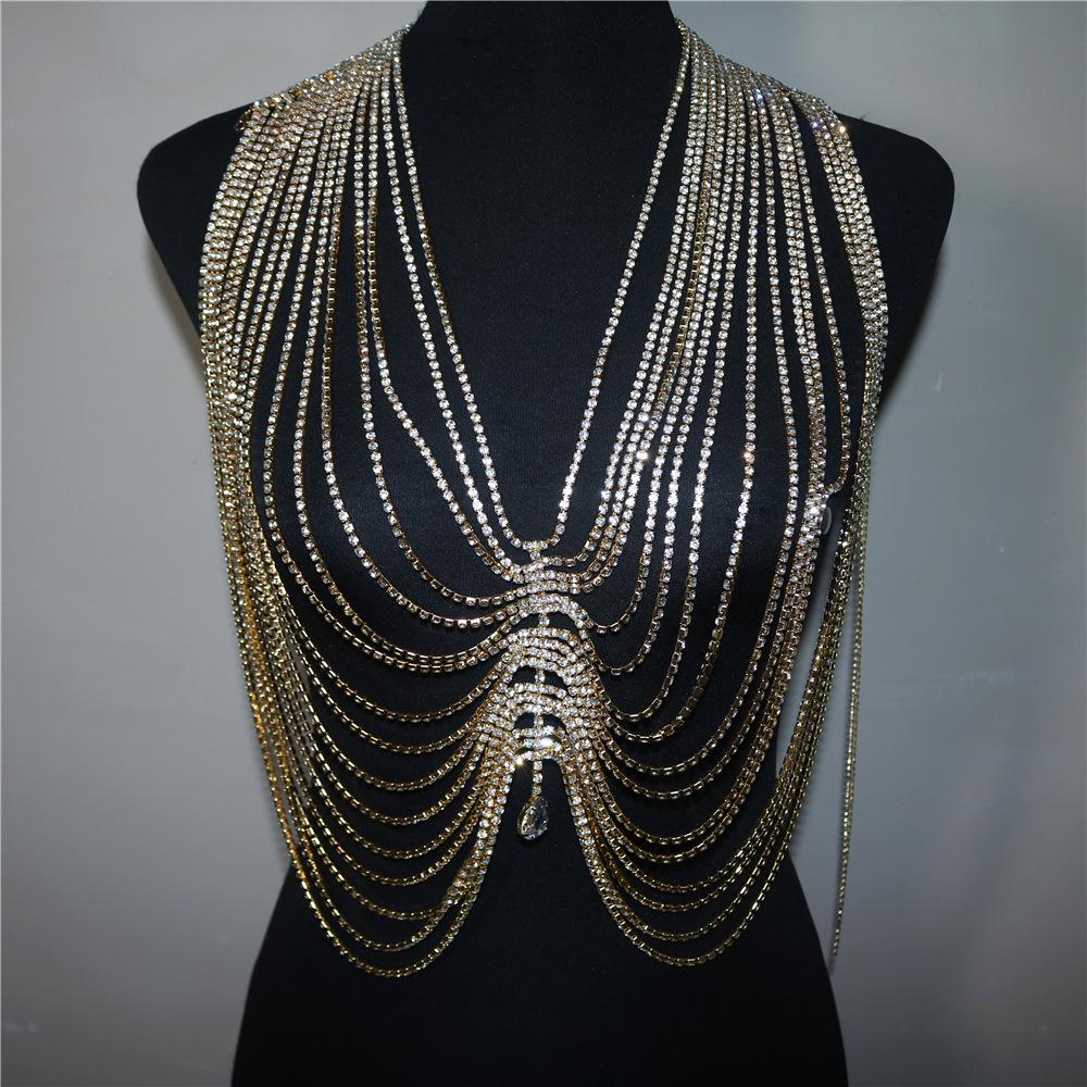Ins European And American New Multi-Layer Fringed Rhinestone Bra, Shoulder-Hanging Sexy Beach Body Chain Jewelry Body Chain