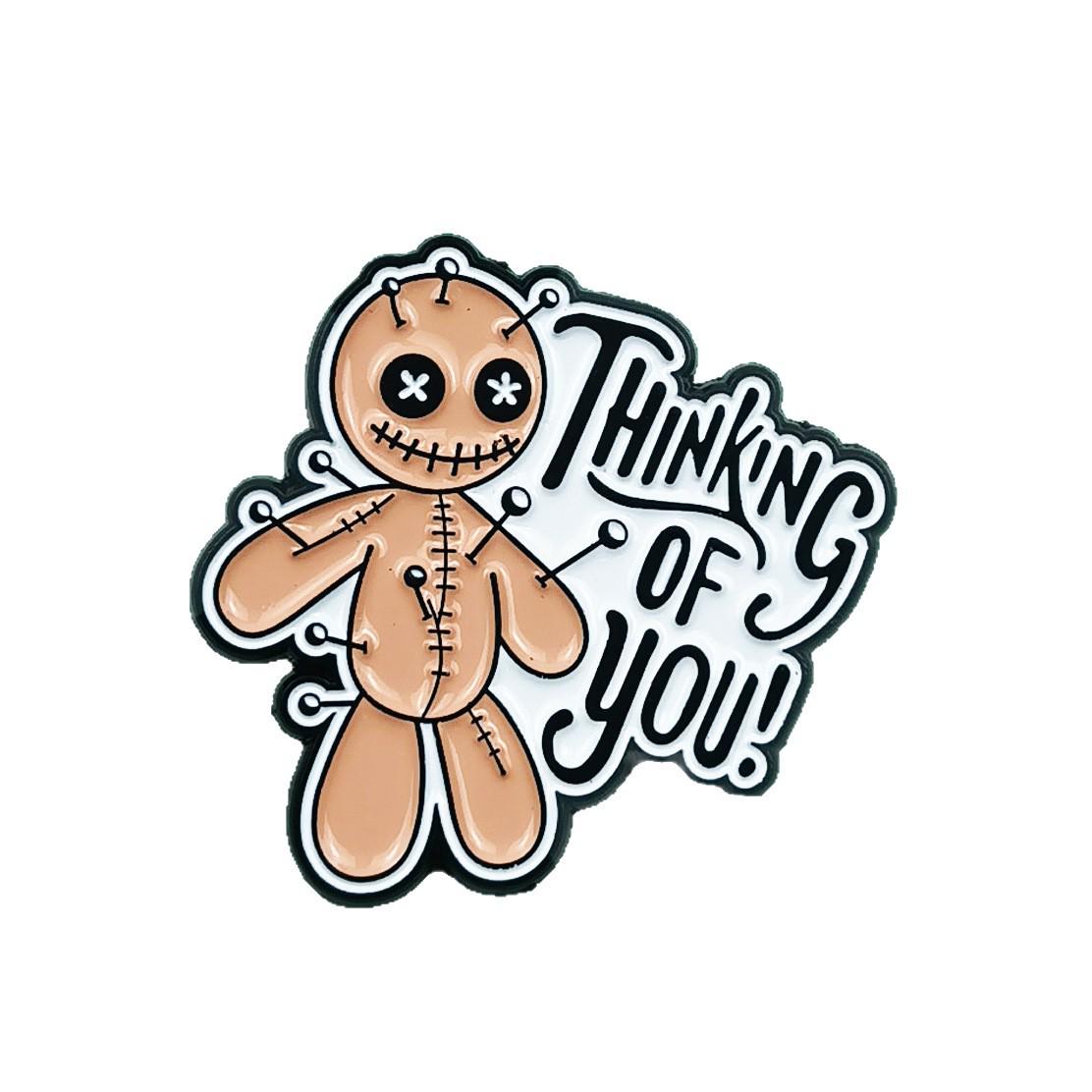 European & American Style Alloy Brooch with English Quotes & Cartoon Doll Design
