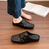 2026 New Summer Women Mules Genuine Leather Men Shoes Cover Toe Shoes Squared Toe Low Heel Sandals Pleated Modern Slippers