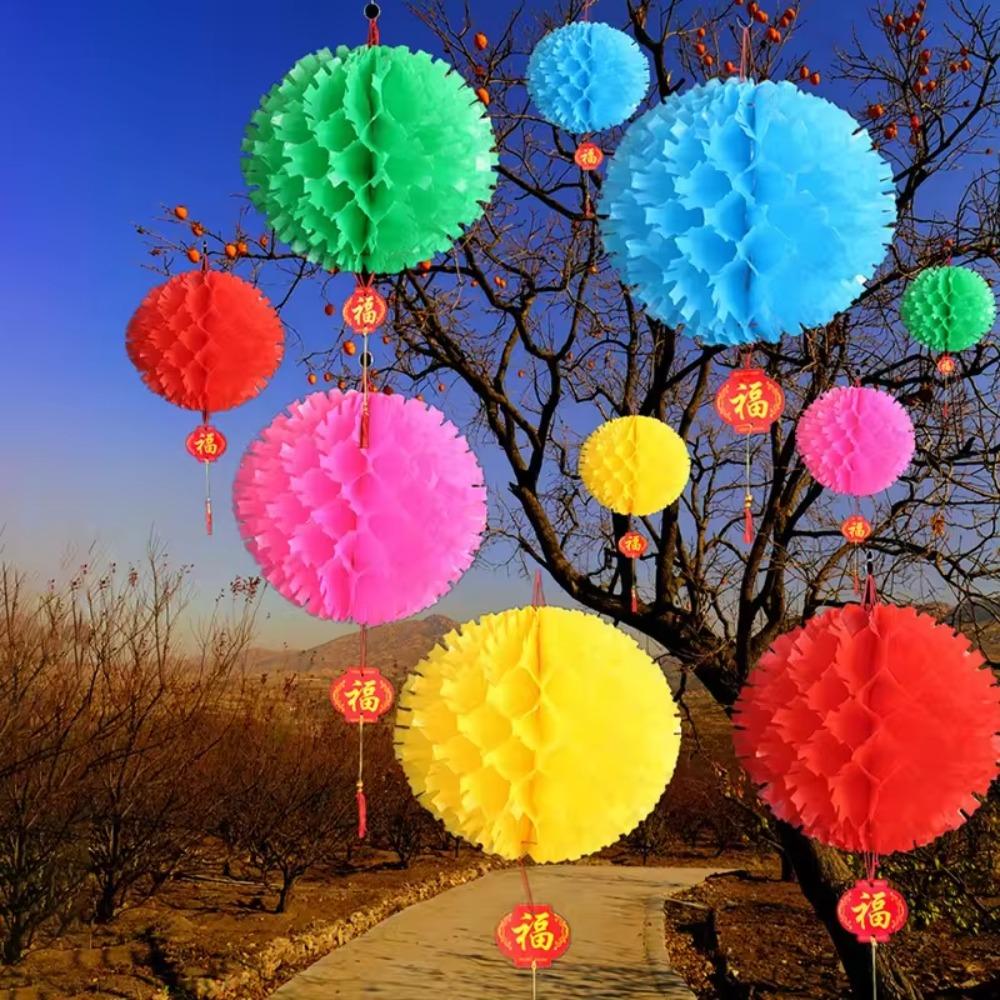 10PCS Jagged Edges Honeycomb Lantern Waterproof Spring Festival Pendant Paper Lantern Ball  Tree