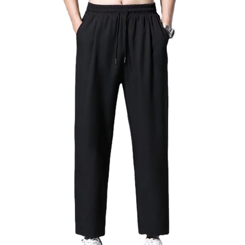 Nine-point wide-leg trend drooping feeling casual straight ice pants, west pants men's 2025 summer thin sports trousers