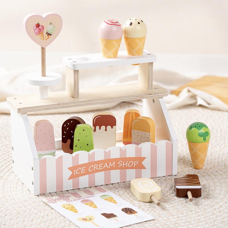 Wooden Ice Cream Stand Toy Set - Danish Royalty-Themed Role-Playing Toy for Kids Suitable for Children s Store Role Play