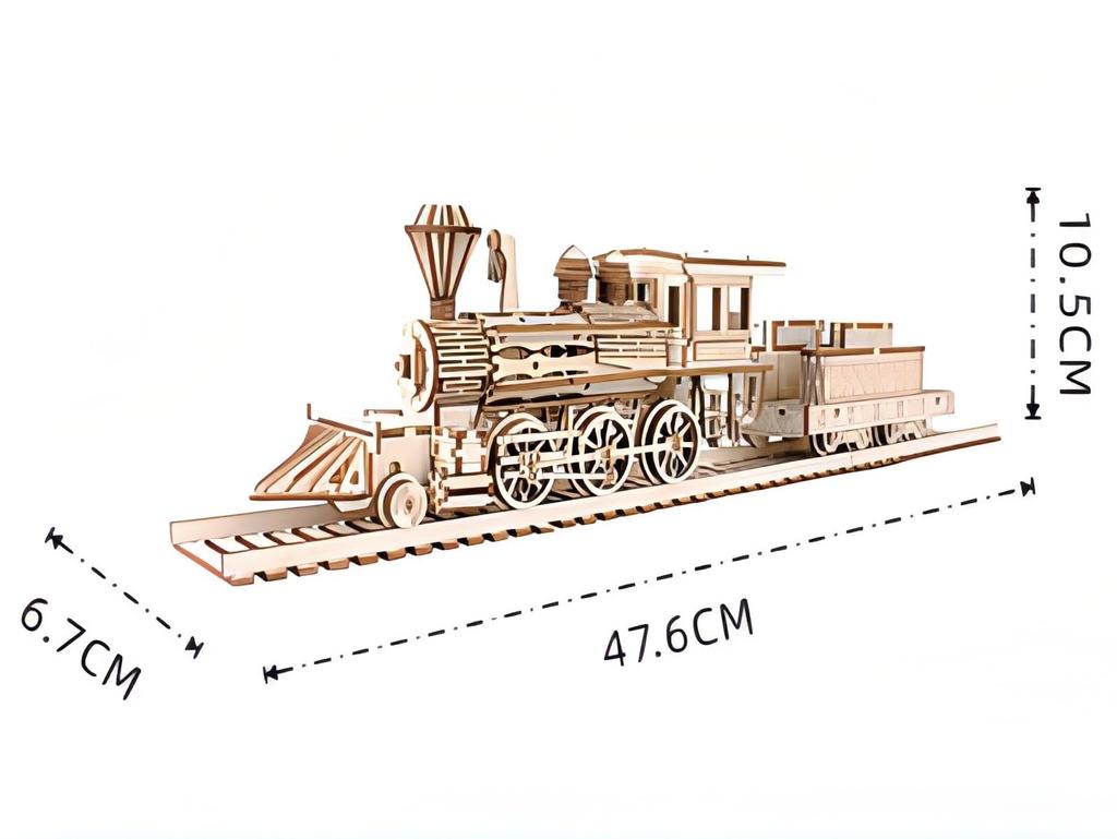 Wooden 3D Puzzle Steam Locomotive Train Model Kit with Rails, Handmade Assembly Kit, 47.6 x 7 x 10.5cm