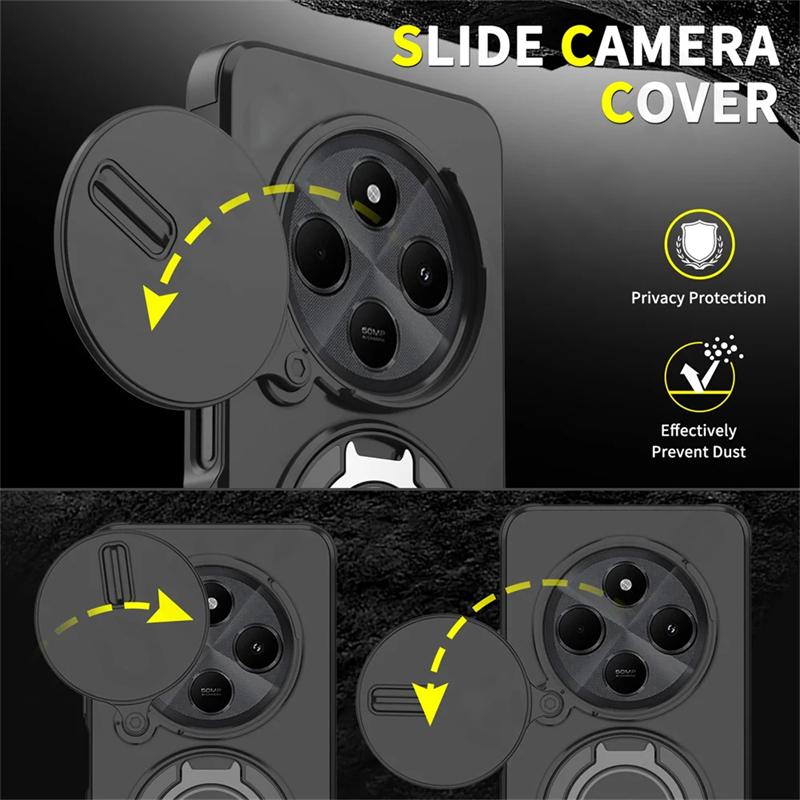 Slide Camera Lens Protection Phone Cases For Xiaomi Redmi Note 14 13 Pro Plus 5G Magnetic Ring Case Redmi 14C 13 5G Back Cover