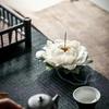 Ceramic White Peony Incense Burner Handmade Household Decor Incense Stick Holder Buddhist Incense Chinese Tea Ceremony Ornaments