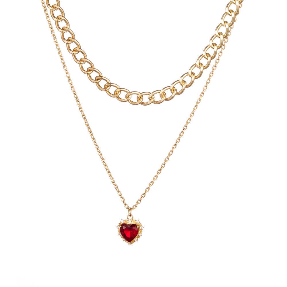 Elegant Heart Shaped Double Layer Necklace Fashionable Alloy Jewelry For Women