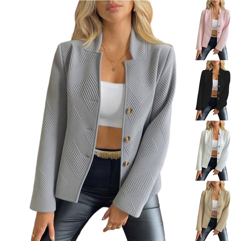 Women's Fashionable Solid Color Long Sleeved Casual Button Cardigan Jacket