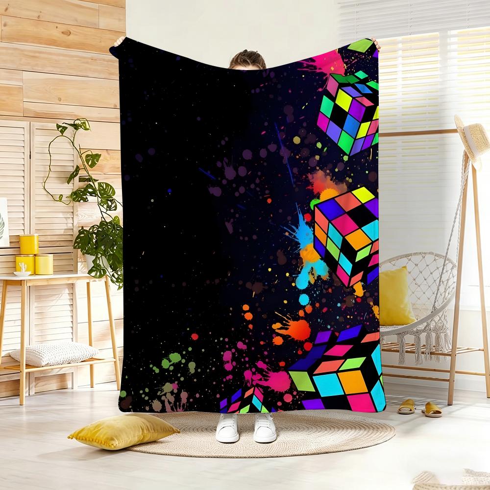 Art Illustration RRubik Cube Pop Throw Lightweight G Flannel Blanket Soft Skinfriendly for Summer Cooling