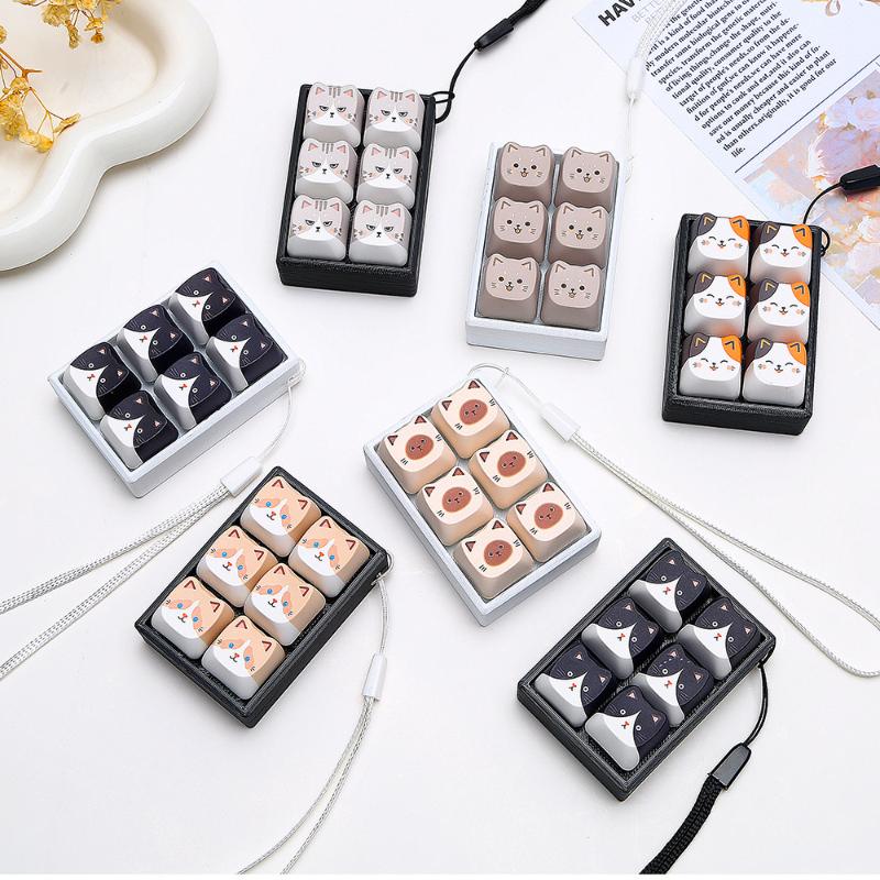 Pendentif Anti-Stress à 4/6 Touches Touche de Clavier Chat Porte-Clés Fidget Bouton pour le Doigt Passe-Temps Porte-Clés Apaisant Clés