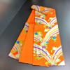 Used H-204 Fukuro obi 6 pieces Pure silk 9 inch Karaori Chrysanthemum Peony Aurora Orange