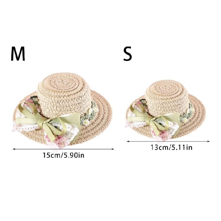 Puppy Straw Hat Outdoor Sunbonnet Costume Flower Hat Outdoor Lace Belt