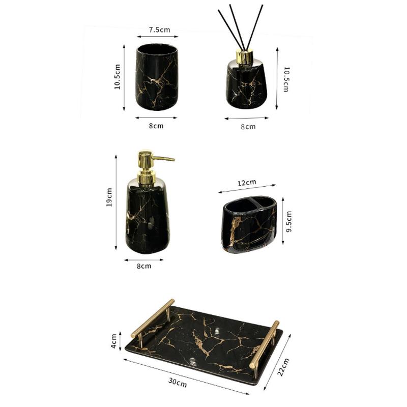 6-piece Bathroom Supplies Ceramic Marble Mug Emulsion Bottle Toothbrush Holder Storage Tray Bathroom Decoration Accessories