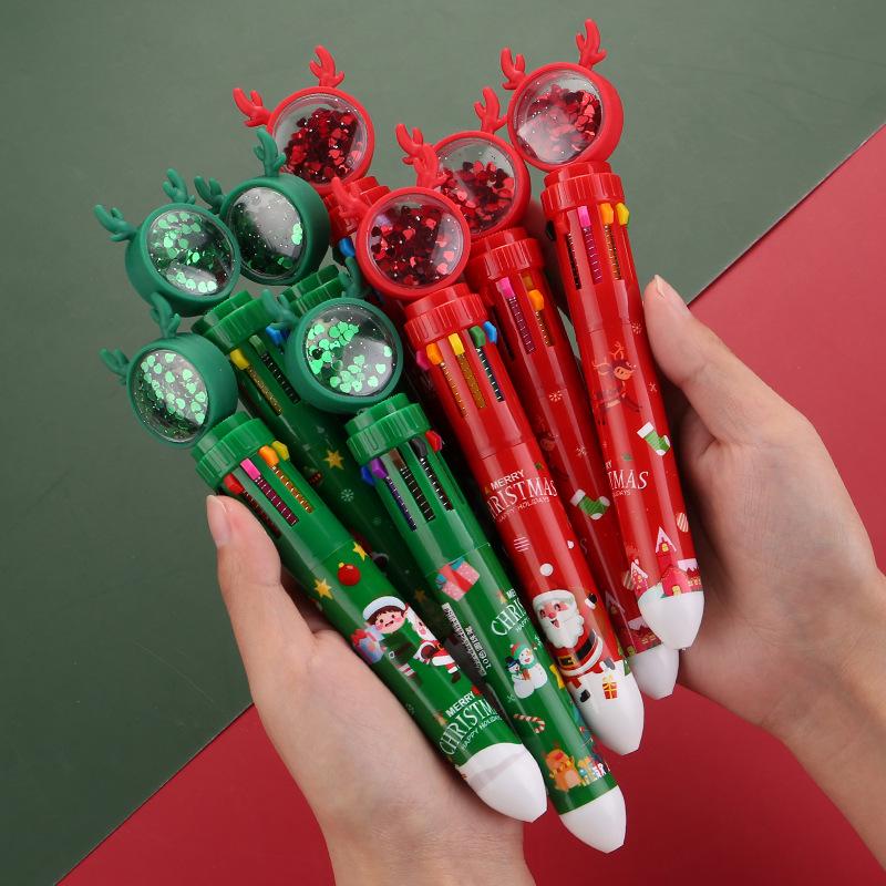 

Christmas Sequined Antlers 10-Color Ballpoint Pen - Festive Student Journaling Gift Bullet 0.7mm