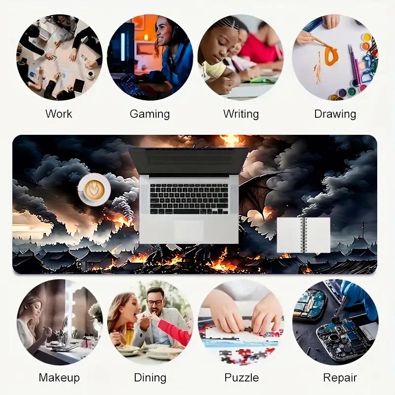 1PC Dragon Fire Large Durable Mouse Pad Suitable for Office Desks, Gaming Desktops.Non-Slip Back P96