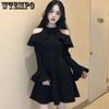 WTEMPO Ladies Long Sleeve Black Dress Women Solid Off Shoulder All-match Spring Elegant A-line Sexy Party Mini Dress
