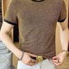 Shiny Silk Men O Neck Short Sleeve T Shirt Summer Fashion Hip Hop Punk Oversize Streetwear Golden Silver Party