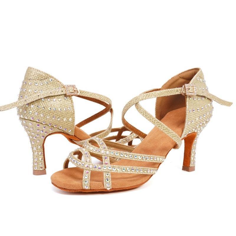 Scarpe da ballo con tacco alto da donna Scarpe da ballo latino Scarpe da ballo da sala indoor con strass con tacco 6/7/9CM