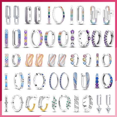 925 Silver Sparkling Pave U Shape Love Heart Fashion Earring Jewelry Gift For Women Girl Party Engagement Hoop Earrings 