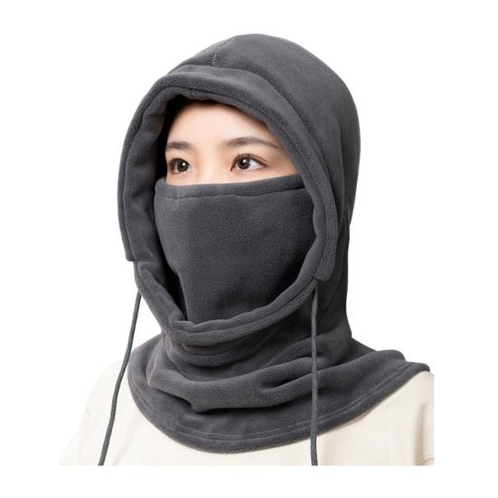 Hooded Scarf Hat Women Men Fall Winter Riding Headgear Solid Color Adjustable Drawstring Face Guard Headgear