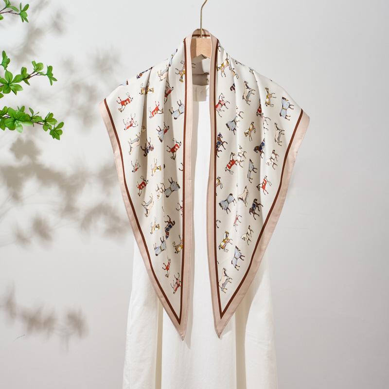 Summer Atmosphere Wearing Headscarf Twill Silk Simulation Silk Cool Diagonal Scarf Cashew Print Women's Triangle Silk Scarf