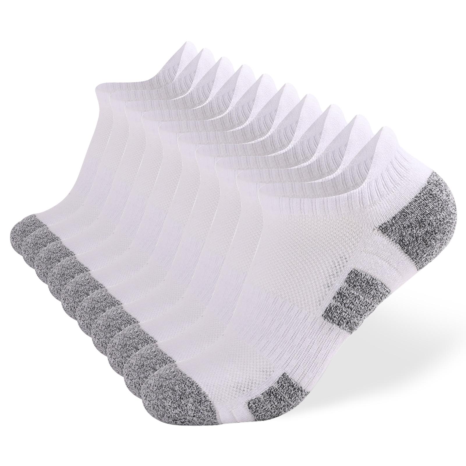 Pacote com 10 meias de corrida para homens e mulheres, meias atléticas acolchoadas e respiráveis, meias de cano baixo para atividades ao ar livre M - 10 packs branco