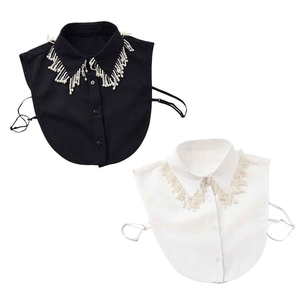 Detachable False Collar Pearls Beaded Lapel Accessory for Hoodie Sweater and Dress for Lady Girl Half Shirt Collar