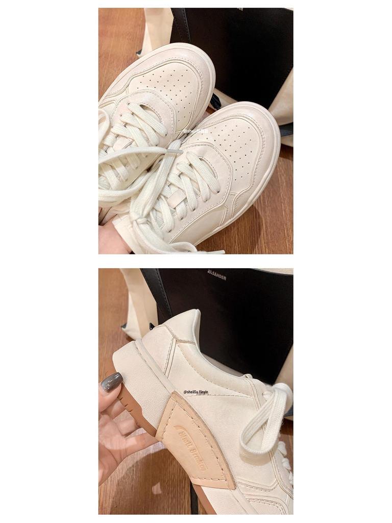 Women's Genuine Leather White Thick-Soled Casual Shoes - 2025 Spring/Autumn Versatile Soft-Soled Sports Sneakers, Flat Board Style.