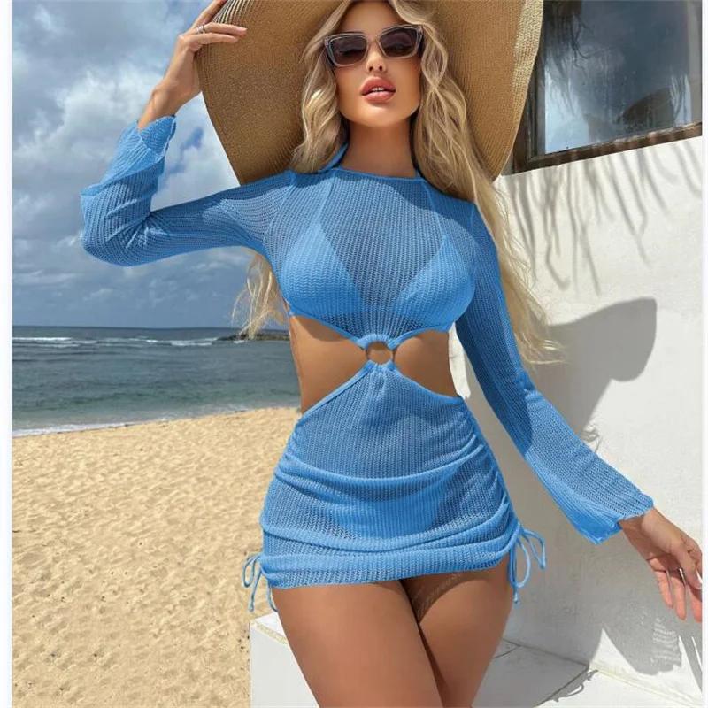 3 Pieces Hand Crochet Bikini Set 2026 Women Black White Cut Out Long Sleeve Cover Up Swimsuit Beach Bathing Suit Thong Swimwear