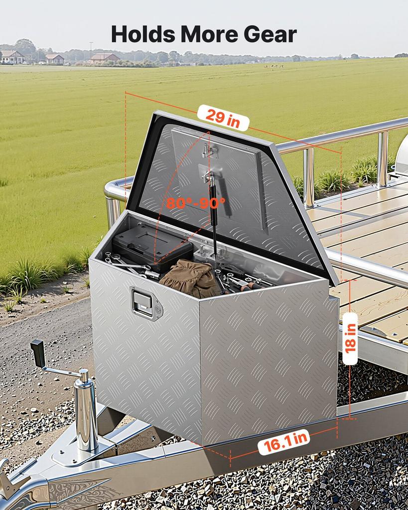 Trailer Tongue Box, 737 x 410 x 457 mm Aluminum Trailer Tongue Tool Box, Heavy Duty Storage Organizer with Lock & Keys, Utility Tool Chest for Pickup