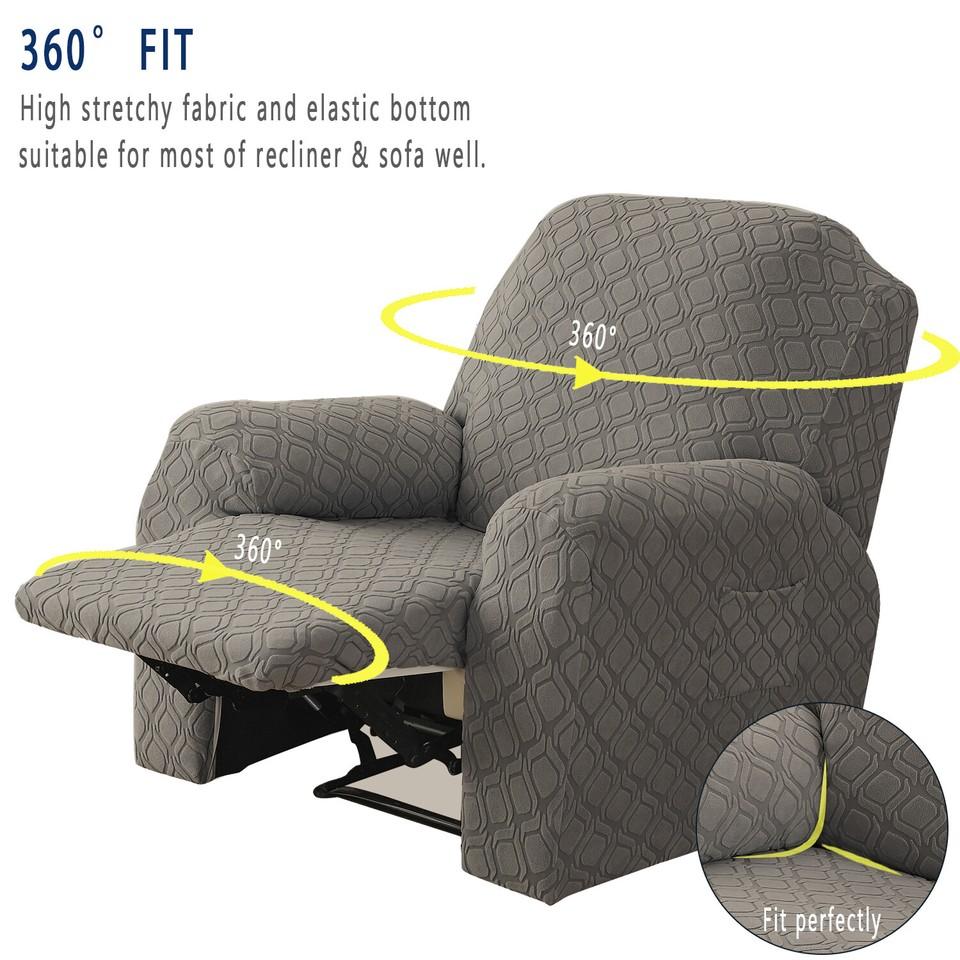 4-teiliger Stretch-Liegesessel-Überzug Jacquard-Liegesesselbezüge mit Seitentasche Rutschfest 1-Sitzer Sofa Möbelprotektoren