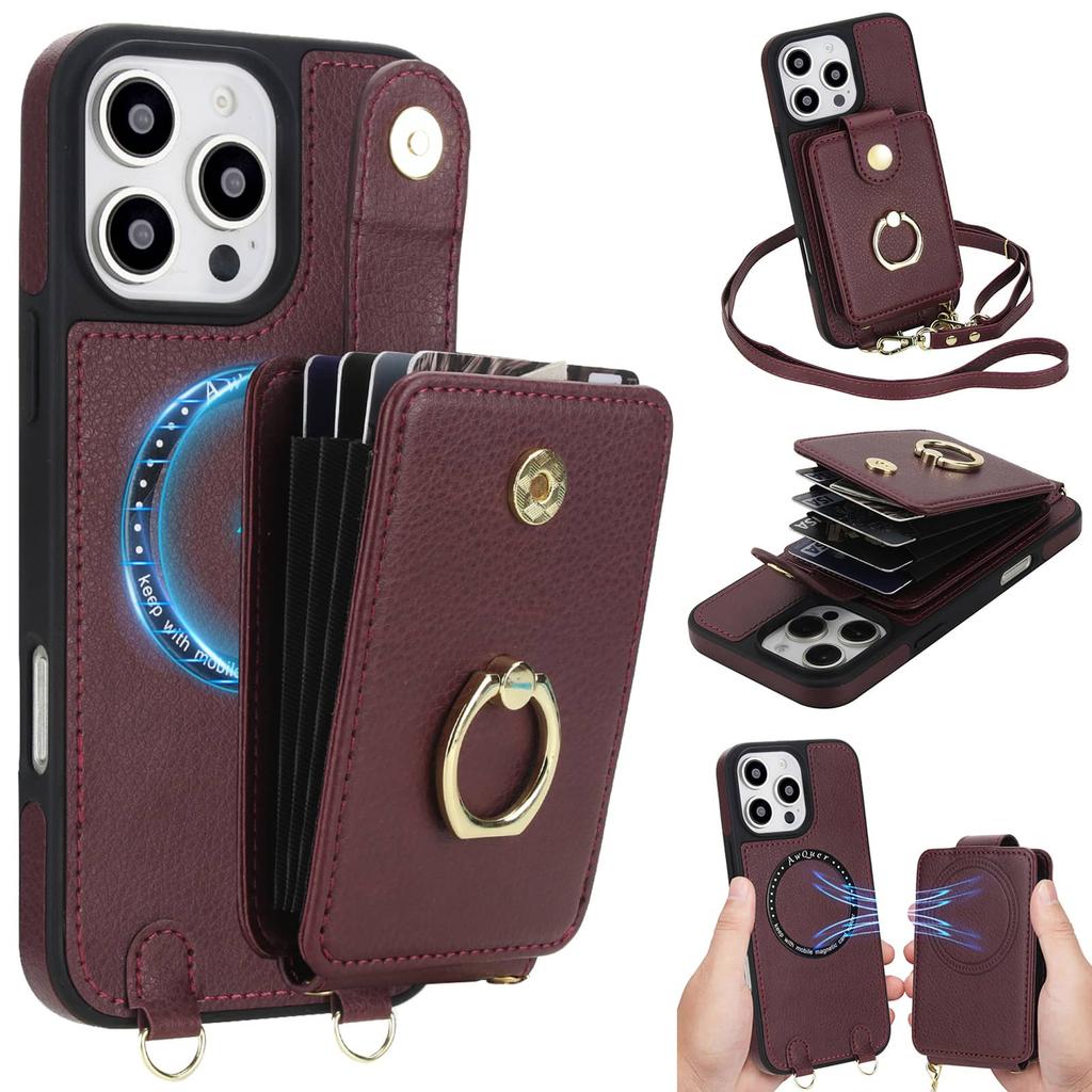 Portemonnaie-Hülle für iPhone 17/Air/16e/16/15/14/13/12 Pro Max Umhängetasche mit Reißverschluss Abnehmbare Klappbörse RFID-Kartenhalter Magnetische Abdeckung