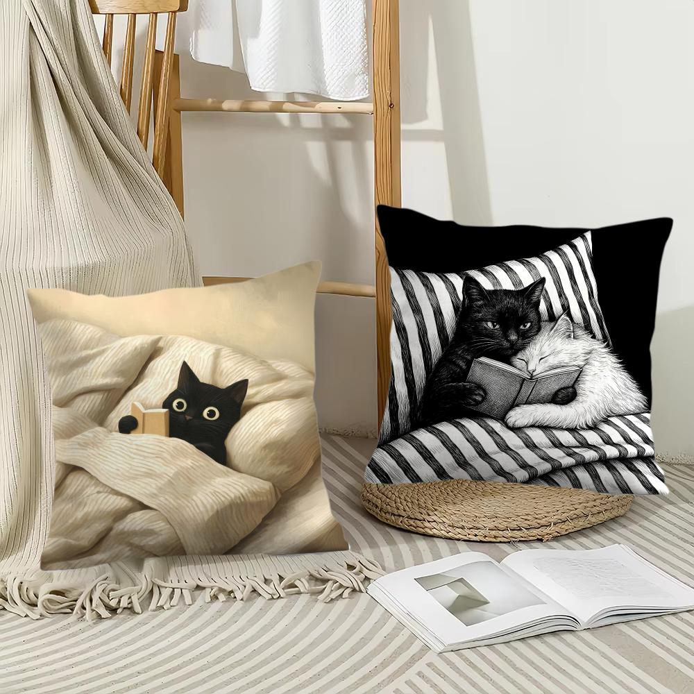 Couple Cats Cushion Cover Soft Plush Throw Pillow Cover | Double-Sided Decorative Cushion Case | Sofa Bedroom Home Decor
